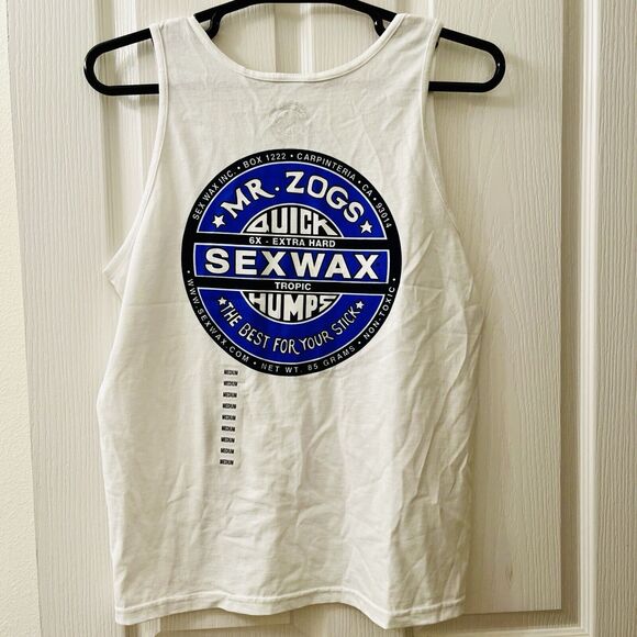 MR ZOGS Original SexWax Quick Humps Men's Tank Top Shirt M White Surfer Beach - Picture 3 of 6